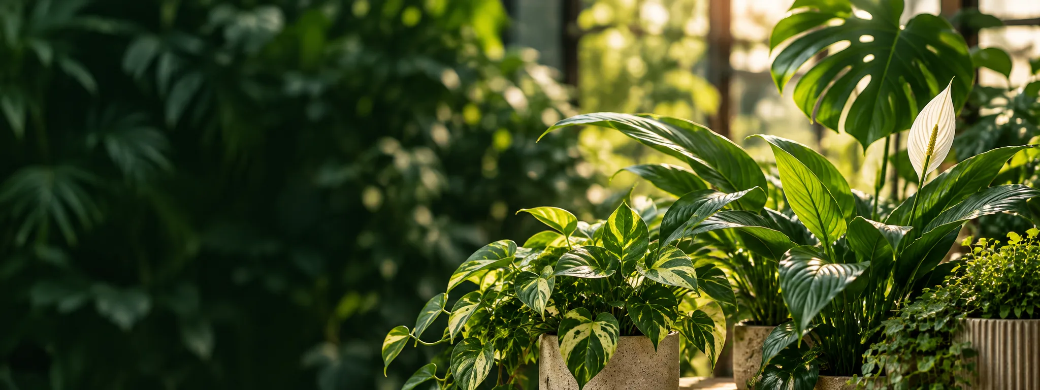 Illustrative lush green foliage in warm afternoon light